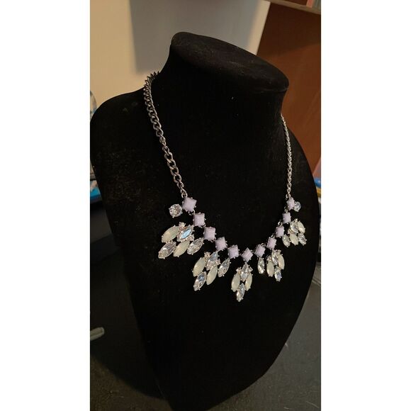 Light blue collar necklace w adjustable silver chain marquis clusters dazzling - Picture 5 of 16